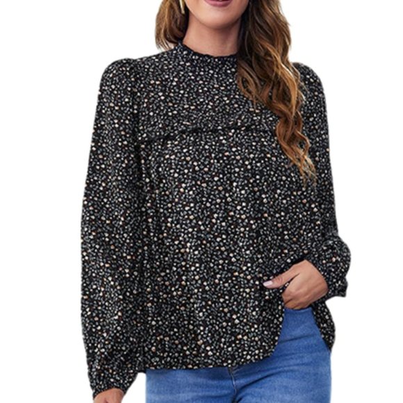 a.n.a Long Sleeve Stand Collar Blouses Blue Spring Floral XL - Picture 11 of 11